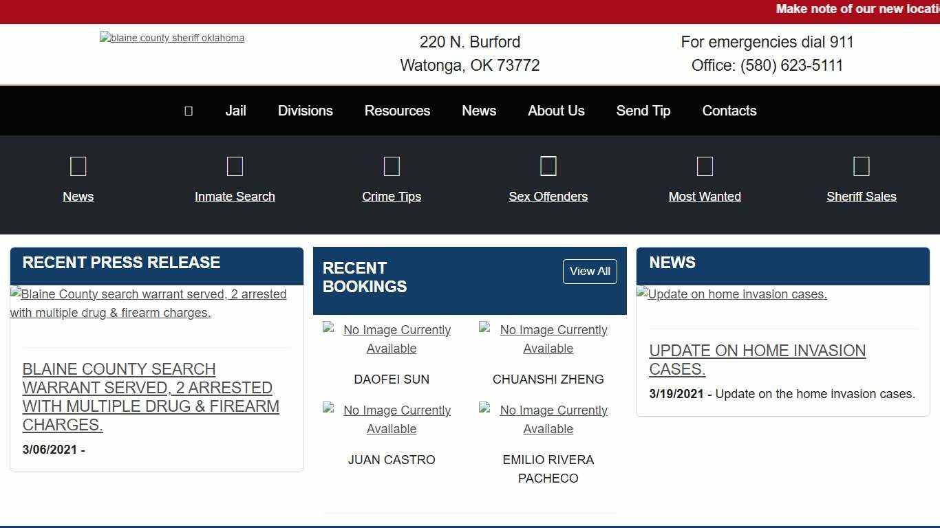 Blaine County Sheriff's Office Oklahoma - Watonga, OK