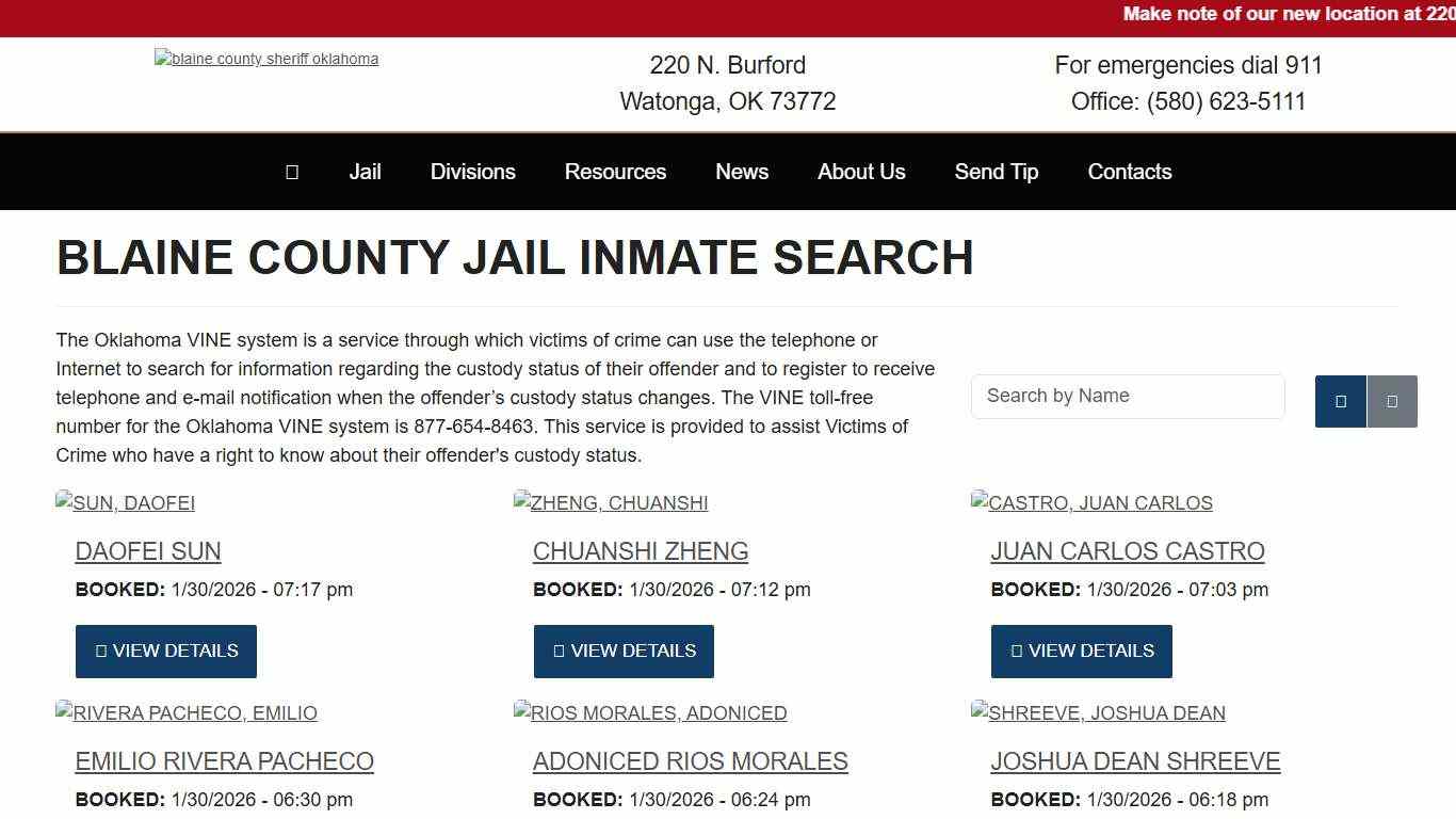 Inmate Search - Blaine County Sheriff's Office Oklahoma Watonga, OK